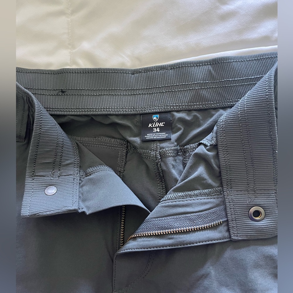 Kuhl shorts, size 34, charcoal gray, snap closure